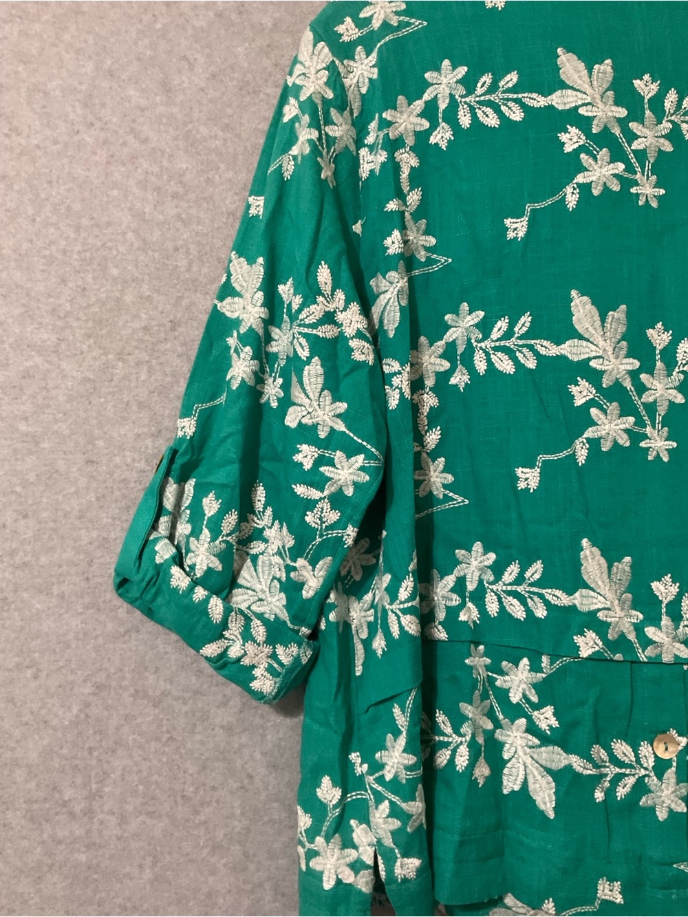 Soft Surroundings Women Green Floral Button-Front Blouse SZ L - Picture 10 of 13
